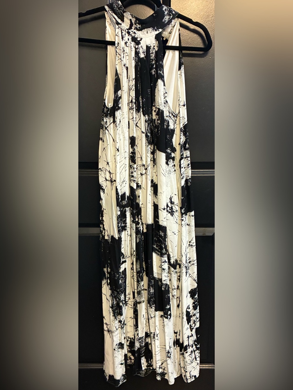 Black & White Abstract Halter Maxi Dress